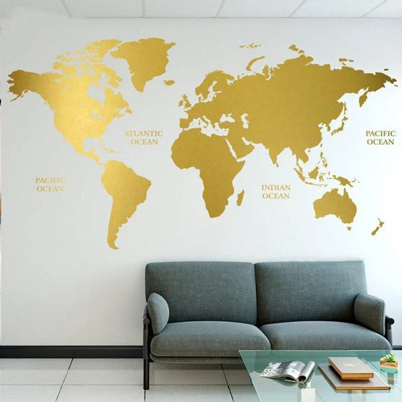 Stickers <br> Carte Du Monde Couleur Or