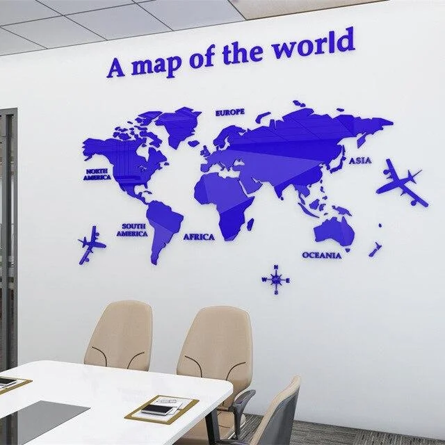 Stickers <br> Carte Du Monde Bleu Avec Avion