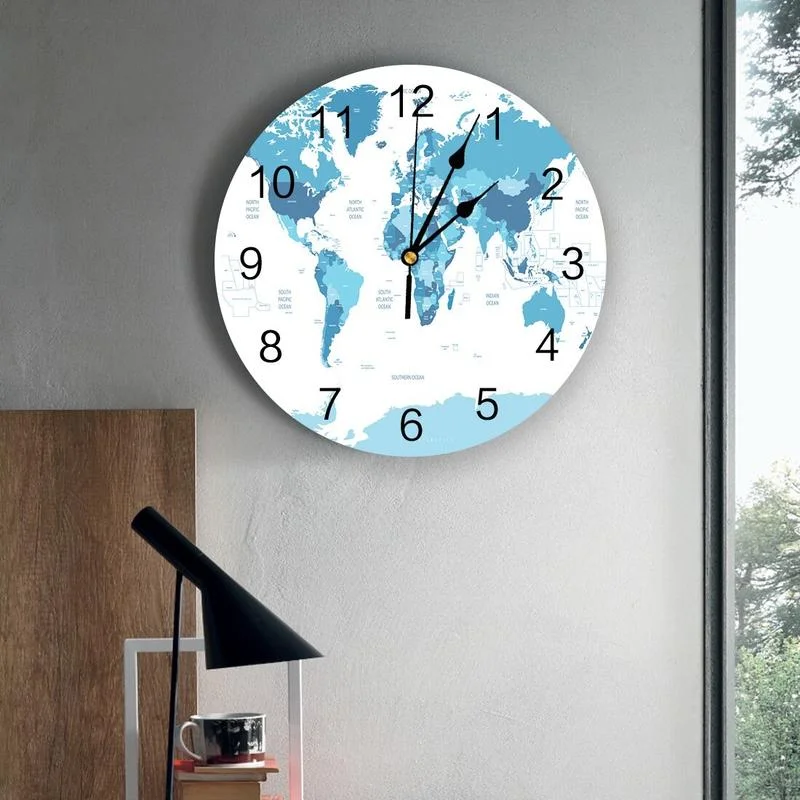 Horloge <br> Mappemonde Blanche et Bleu