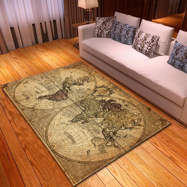 Tapis D'entrée Carte Du Monde Vintage - 40 X 60 Cm, Brun - Antidérapant, Absorbant, Lavable En Machine - Pour Intérieur : Couloir, Cuisine, Chambre