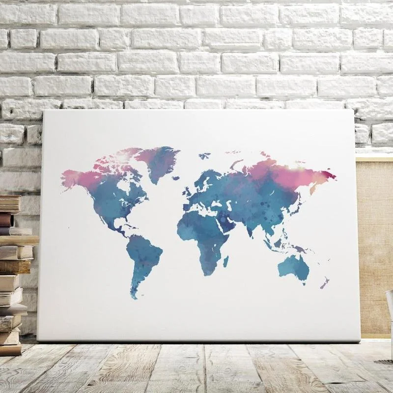 Toile <br> Carte Du Monde Blanche