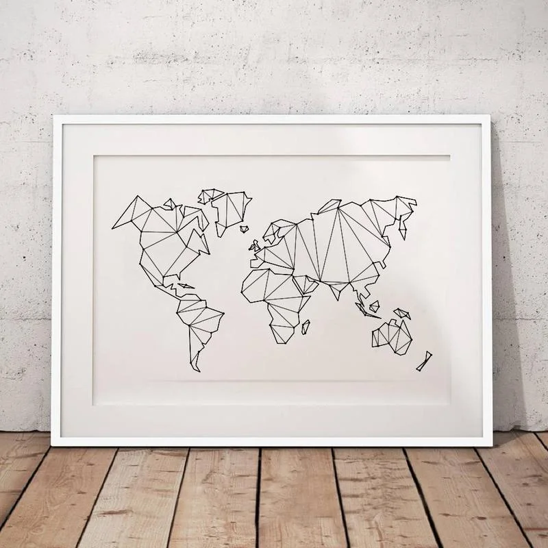 Toile <br> Carte Du Monde Géométrique