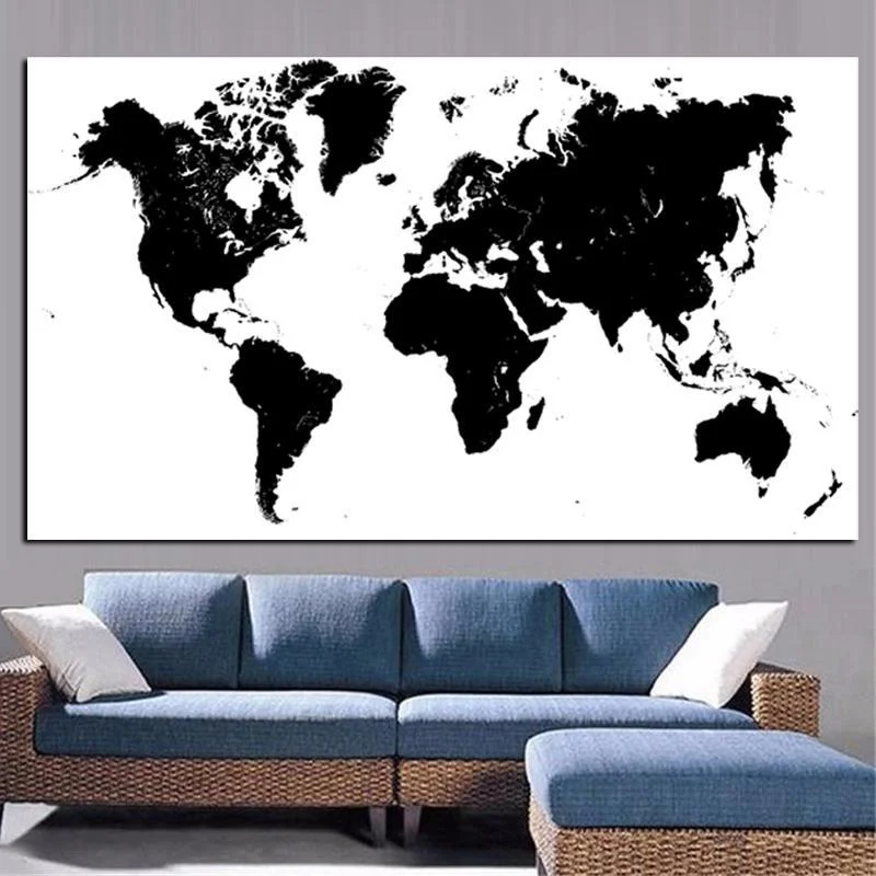 Toile <br> Mappemonde Noir Et Blanc