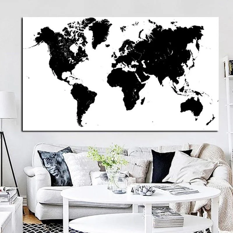 Toile <br> Mappemonde Noir Et Blanc