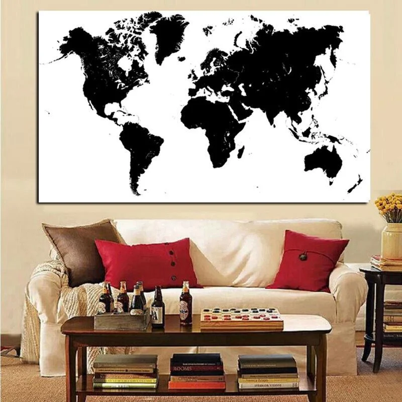 Toile <br> Mappemonde Noir Et Blanc